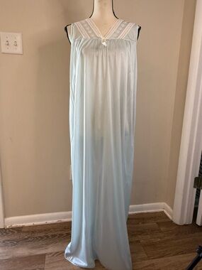 Katz vintage maxi night gown sheer light teal blue SZ SM